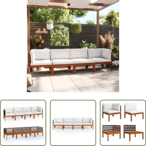 vidaXL Cuscino in legno -  Divano da giardino a 4 posti con cuscino in legno di acacia e corda