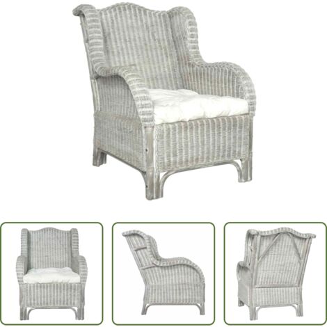 vidaXL Cuscino in lino -  Poltrona con Cuscino Grigio in Rattan Naturale e Lino