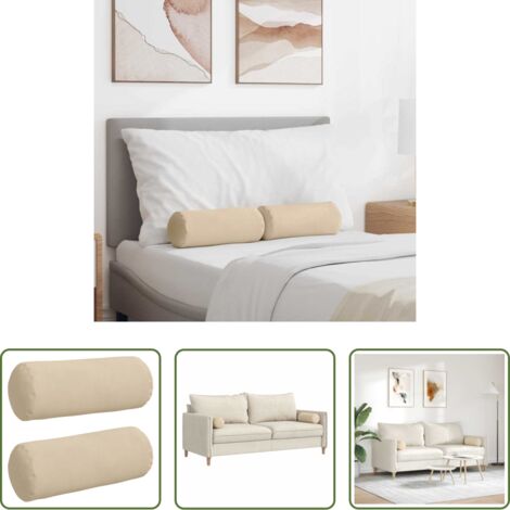 vidaXL Cuscino in poliestere -  Cuscini a rullo 2 pcs Crema Ø 15 x 40 cm Tessuto in Microfibra