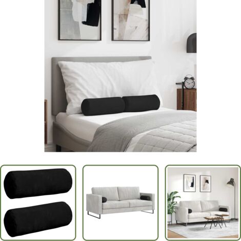 vidaXL Cuscino in poliestere -  Cuscini a rullo 2 pcs Nero Ø 15 x 40 cm Tessuto in Microfibra