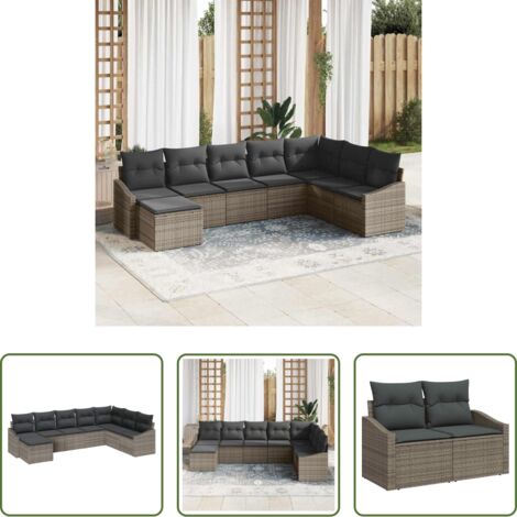 vidaXL Cuscino in poliestere -  Set di divani con cuscino 8 pcs Grigio polyrattan