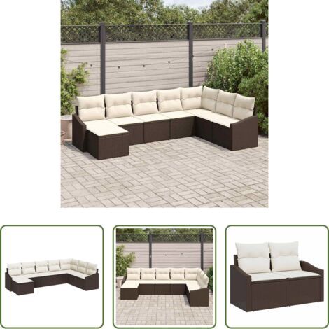 vidaXL Cuscino in poliestere -  Set di divani con cuscino 8 pcs Marrone polyrattan