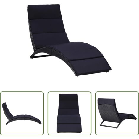 vidaXL Cuscino -  Lettino Prendisole con Cuscino in Polyrattan Nero