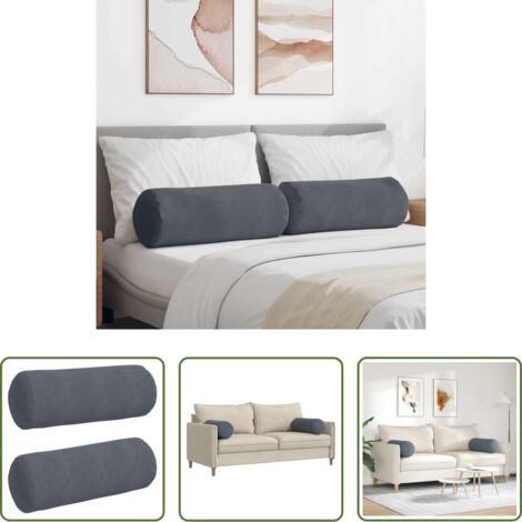 vidaXL Cuscino per camera da letto -  Cuscini a rullo 2 pcs Grigio scuro Ø 25 x 70 cm