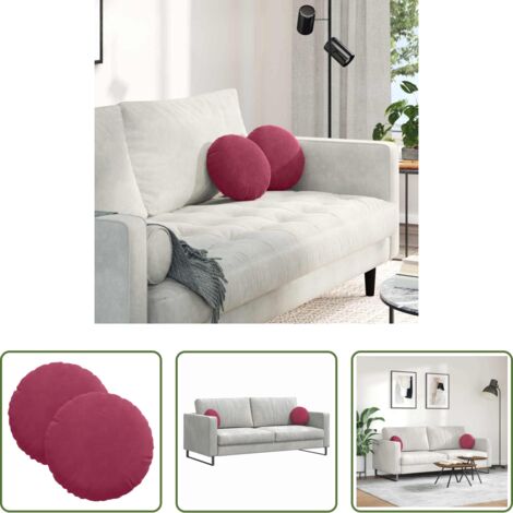 vidaXL Cuscino per casa -  Cuscini per Seduta 2 pcs Rosso Vino Ø 40 x 13 cm Velluto