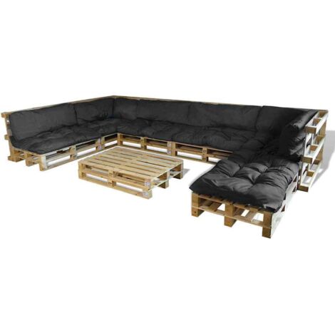 vidaXL Cuscino per Divano Pallet 13 pcs Nero 120 x 80 x 10 cm Tessuto