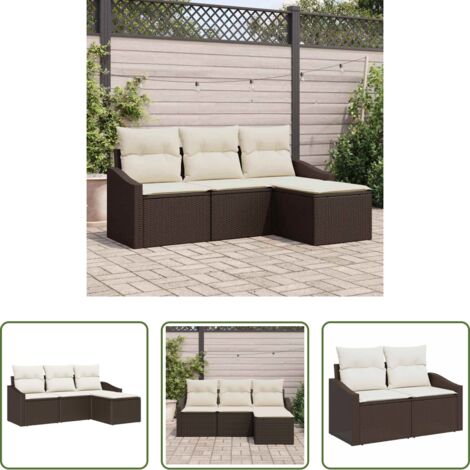 vidaXL Cuscino per divano -  Set di divani con cuscino 4 pcs Marrone e Crema polyrattan