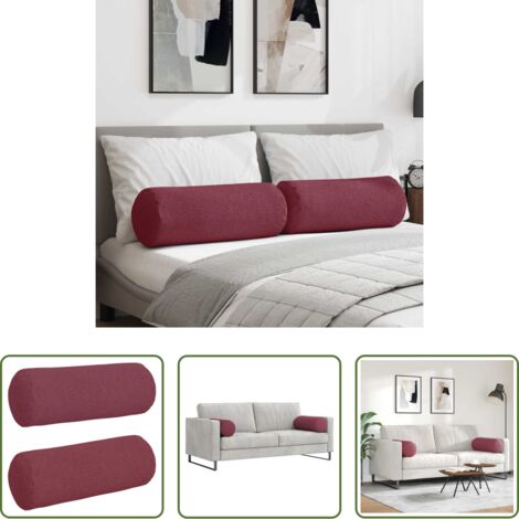 vidaXL Cuscino per letto -  Cuscini a rullo 2 pcs Rosso Vino Ø 25 x 70 cm Tessuto