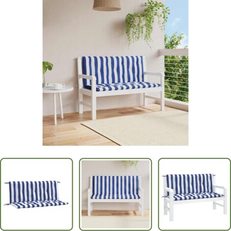 vidaXL Cuscino per panca -  Cuscini Panca Giardino 2pz Righe Bianche Blu 120x50x7cm Tessuto