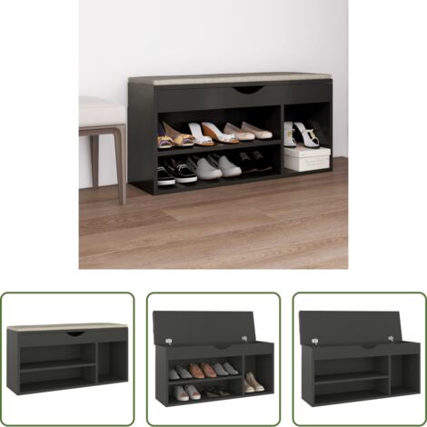 vidaXL Cuscino per panca -  Panca Porta Scarpe con Cuscino Grigia 104x30x49cm Multistrato