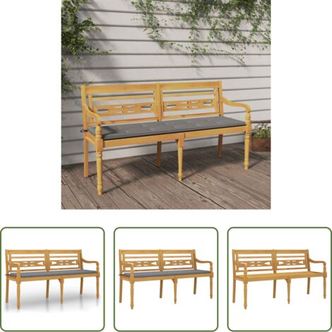 vidaXL Cuscino per panchina -  Panchina Batavia con Cuscino Grigio 150 cm Legno Massello Teak