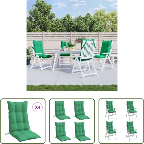 vidaXL Cuscino per patio -  Cuscini per Sedia con Schienale Alto 4 pz Verde Tessuto Oxford