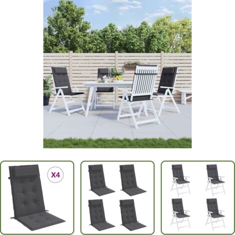 vidaXL Cuscino per patio -  Cuscini per Sedia Schienale Alto 4 pz Antracite Tessuto Oxford