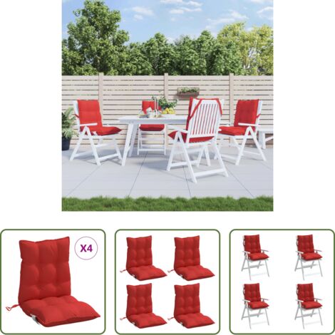vidaXL Cuscino per patio -  Cuscini per Sedia Schienale Basso 4 pz Rossi in Tessuto Oxford