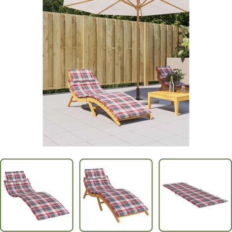 vidaXL Cuscino per patio -  Cuscino per Lettino a Quadri Rossi 186x58x4cm in Tessuto Oxford