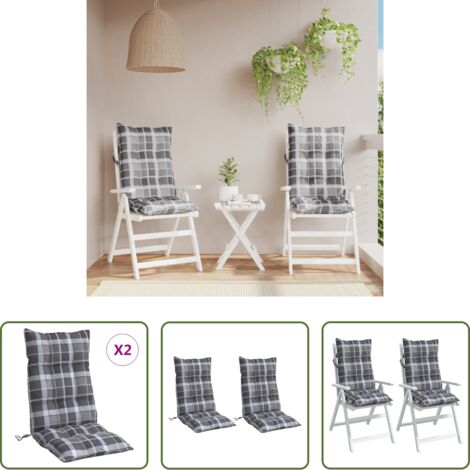vidaXL Cuscino per schienale alto -  Cuscini Sedia Schienale Alto 2 pz Quadri Grigio Tessuto Oxford