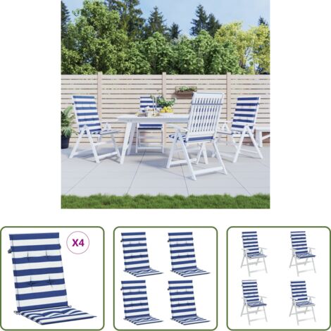 vidaXL Cuscino per schienale alto -  Cuscini Sedia Schienale Alto 4 pz Strisce Bianche e Blu Tessuto