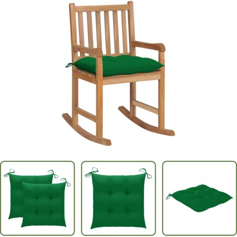 vidaXL Cuscino per sedia a dondolo - Sedia a Dondolo con Cuscino Verde in Legno di Teak