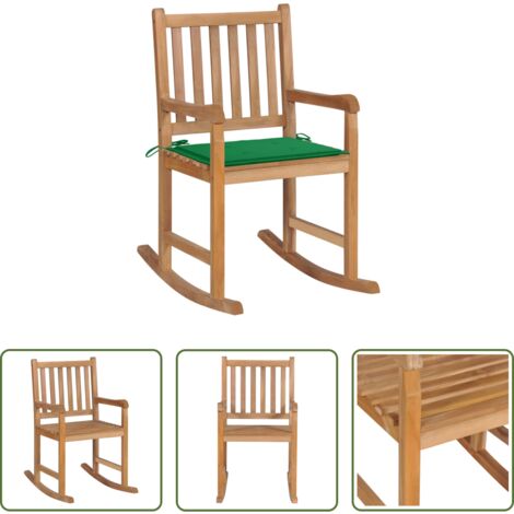 vidaXL Cuscino per sedia a dondolo - Sedia a Dondolo con Cuscino Verde in Legno di Teak