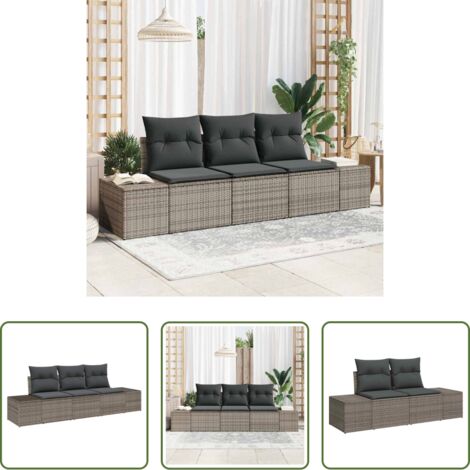 vidaXL Cuscino per sedile -  Set di divani con cuscino 3 pcs Grigio polyrattan