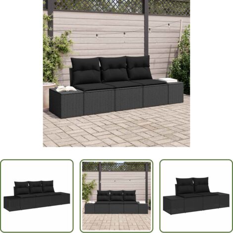 vidaXL Cuscino per sedile -  Set di divani con cuscino 3 pcs Nero polyrattan