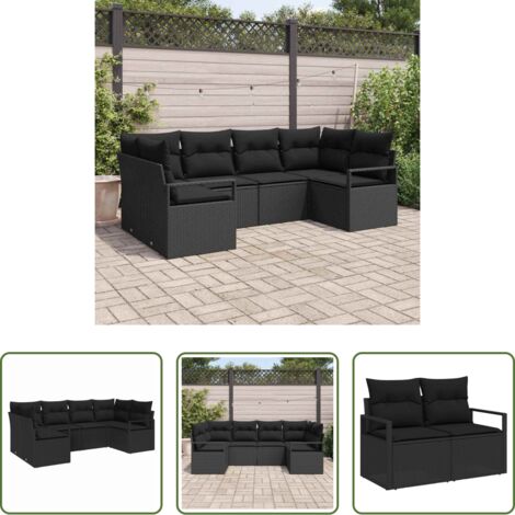 vidaXL Cuscino per sedile -  Set di divani con cuscino 6 pcs Nero polyrattan