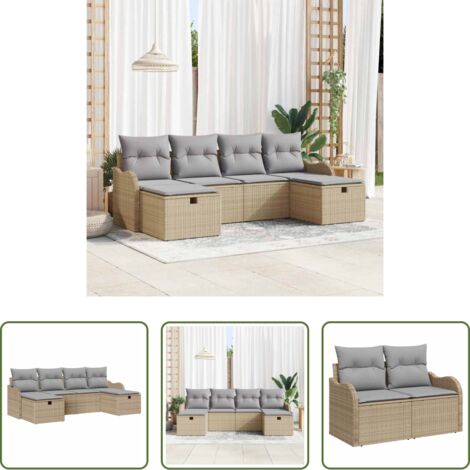 vidaXL Cuscino per sedile -  Set Divano da Giardino con cuscino 6 pcs Beige polyrattan