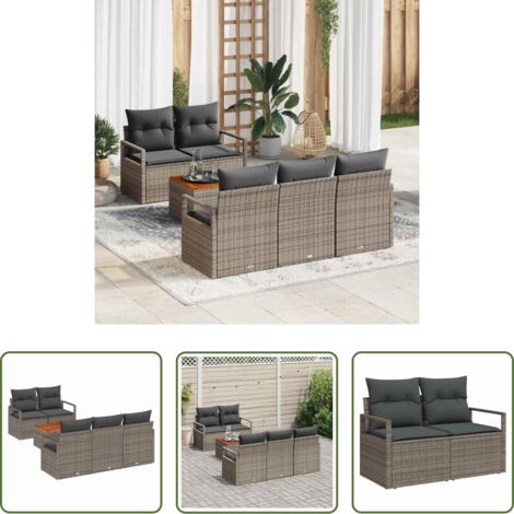 vidaXL Cuscino per sedile -  Set Divano da Giardino con cuscino 6 pcs Grigio polyrattan