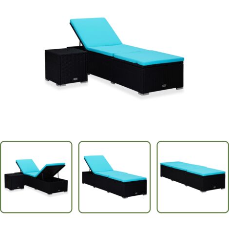 vidaXL Cuscino per seduta -  Lettino Prendisole con Cuscino e Tavolino in Polyrattan Blu