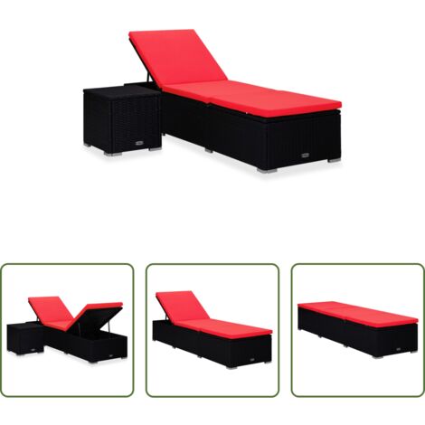 vidaXL Cuscino per seduta -  Lettino Prendisole con Cuscino e Tavolino in Polyrattan Rosso
