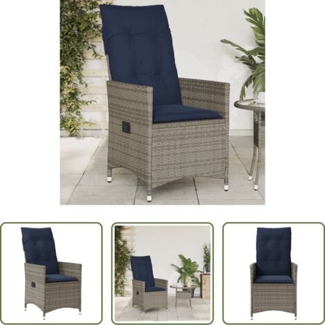 vidaXL Cuscino per seduta -  Sedia da giardino reclinabile con cuscini grigia in polyrattan