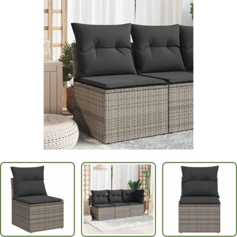 vidaXL Cuscino per seduta -  Sedia Giardino Senza Braccioli con Cuscini Grigio in Polyrattan