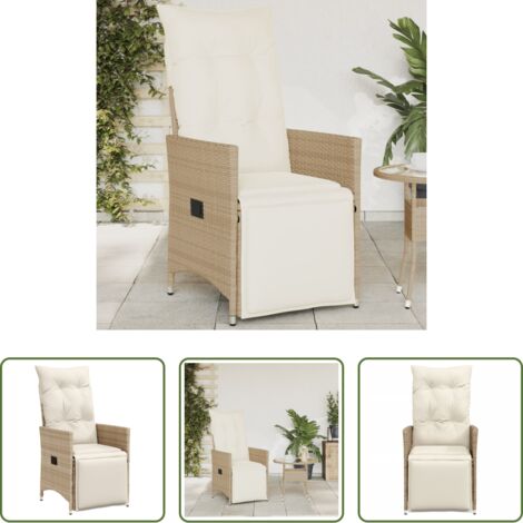 vidaXL Cuscino per seduta -  Sedia Reclinabile da Giardino con Cuscini Beige in Polyrattan