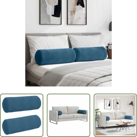 vidaXL Cuscino per soggiorno -  Cuscini a rullo 2 pcs Blu Ø 25 x 70 cm Tessuto in Cords