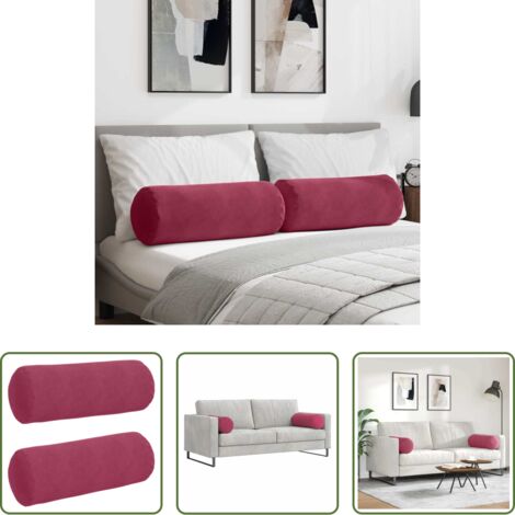 vidaXL Cuscino per soggiorno -  Cuscini a rullo 2 pcs Rosso Vino Ø 25 x 70 cm Tessuto in Cords