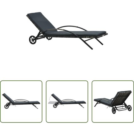 vidaXL Cuscino sdraio -  Lettino Prendisole con Cuscino e Ruote in Polyrattan Antracite