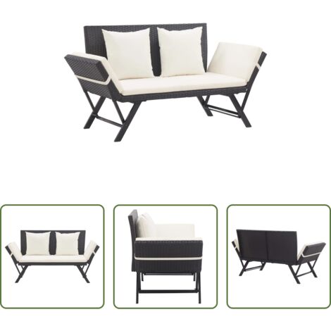 vidaXL Cuscino sdraio -  Panchina da Giardino con Cuscini 176 cm Nera in Polyrattan