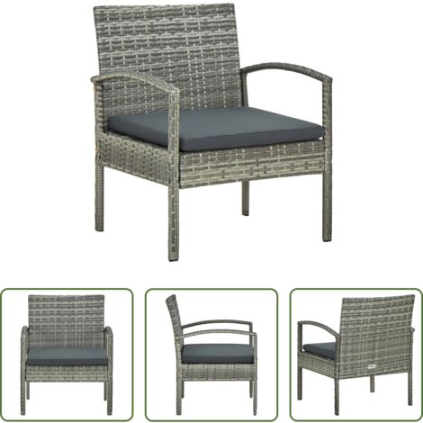 vidaXL Cuscino -  Sedia da Giardino con Cuscino in Polyrattan Grigio