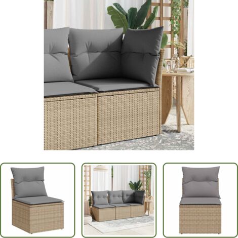 vidaXL Cuscino -  Sedia Giardino Senza Braccioli con Cuscini Beige in Polyrattan