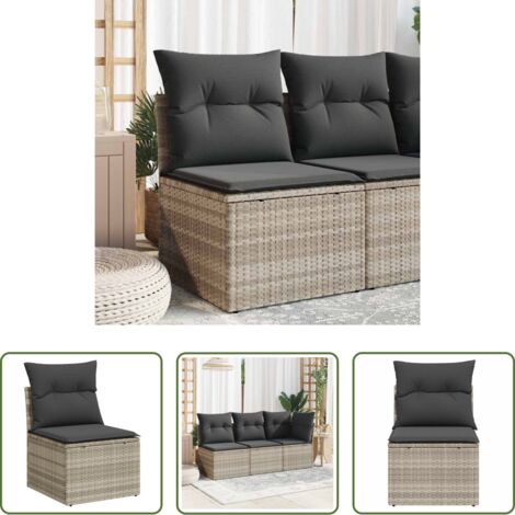 vidaXL Cuscino -  Sedia Senza Braccioli con Cuscini Grigio Chiaro in Polyrattan