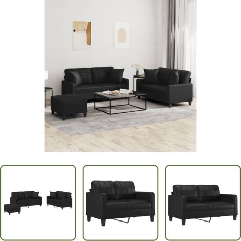 vidaXL Cuscino -  Set di Divani 3 pz con Cuscini Nero in Similpelle