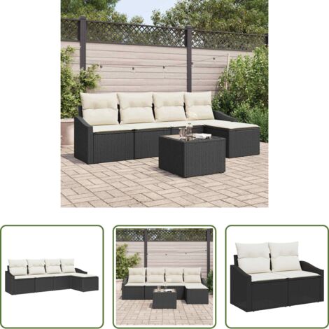 vidaXL Cuscino -  Set di divani con cuscino 6 pcs Nero polyrattan