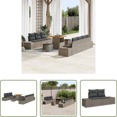 vidaXL Cuscino -  Set Divano da Giardino con cuscino 10 pcs Grigio polyrattan