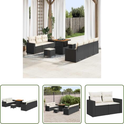 vidaXL Cuscino -  Set Divano da Giardino con cuscino 10 pcs Nero polyrattan