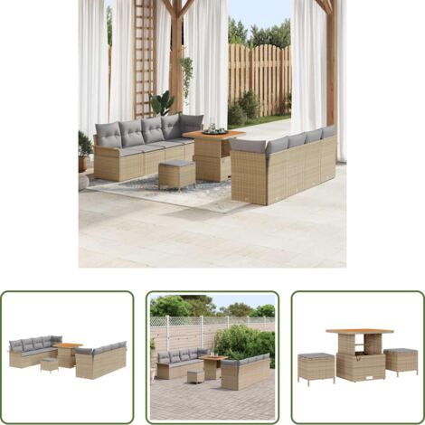 vidaXL Cuscino -  Set Divano da Giardino con cuscino 11 pcs Beige polyrattan