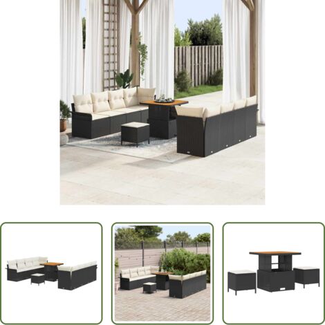 vidaXL Cuscino -  Set Divano da Giardino con cuscino 11 pcs Nero polyrattan