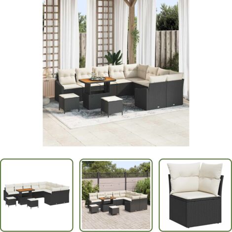 vidaXL Cuscino -  Set Divano da Giardino con cuscino 12 pcs Nero polyrattan