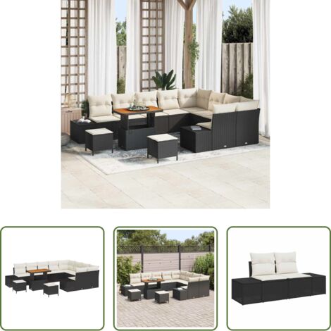 vidaXL Cuscino -  Set Divano da Giardino con cuscino 12 pcs Nero polyrattan