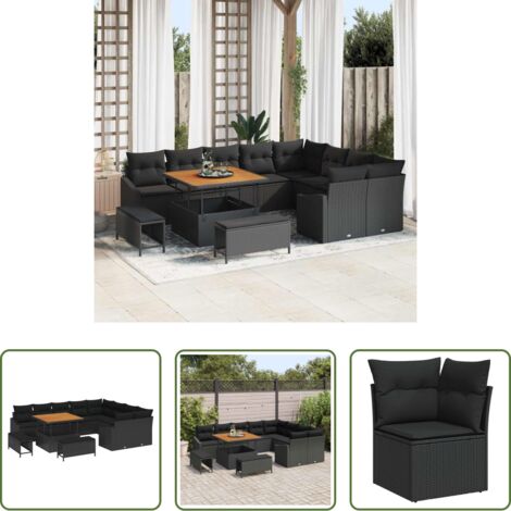 vidaXL Cuscino -  Set Divano da Giardino con cuscino 12 pcs Nero polyrattan