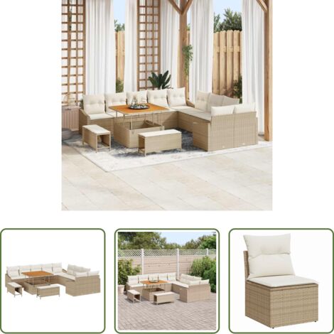 vidaXL Cuscino -  Set Divano da Giardino con cuscino 13 pcs Beige polyrattan